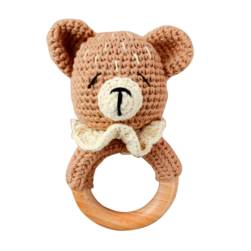 Baby Teether Wooden Toys Mobile Pram Crib Ring Crochet Rattle Soother Teether