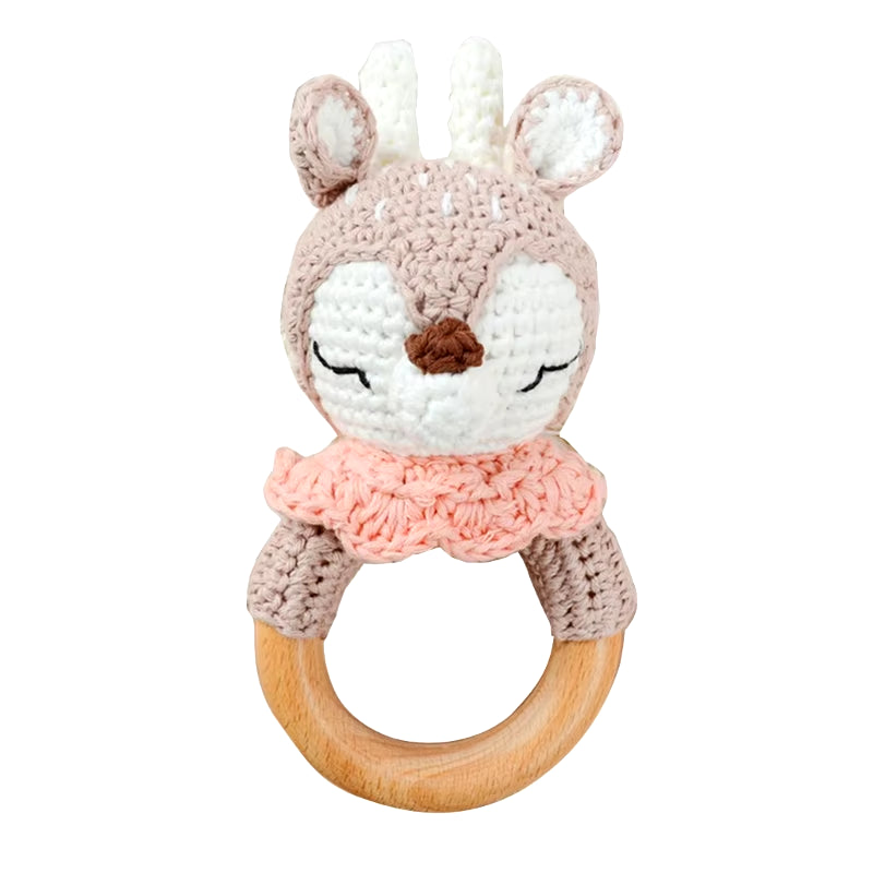 Baby Teether Wooden Toys Mobile Pram Crib Ring Crochet Rattle Soother Teether