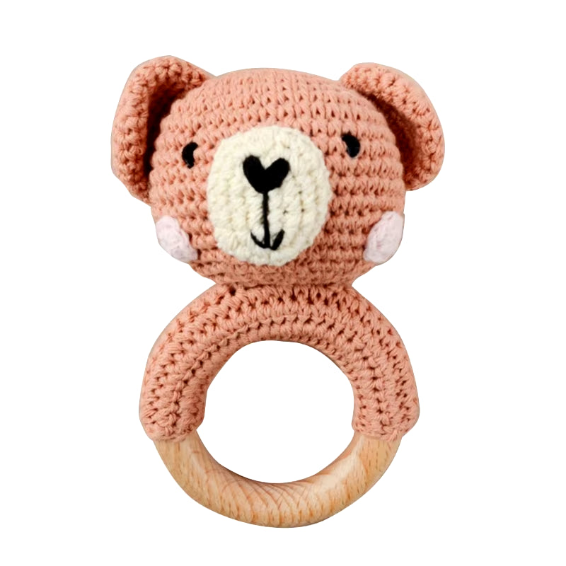 Baby Teether Wooden Toys Mobile Pram Crib Ring Crochet Rattle Soother Teether