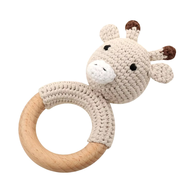 Baby Teether Wooden Toys Mobile Pram Crib Ring Crochet Rattle Soother Teether