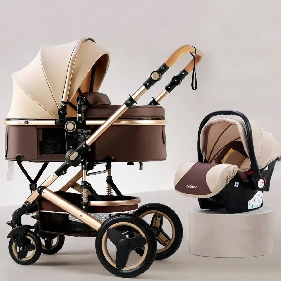 High Landscape Baby Stroller 3 in 1 with Car Seat and Stroller Luxury Infant Stroller Set Newborn Baby Car Seat Trolley