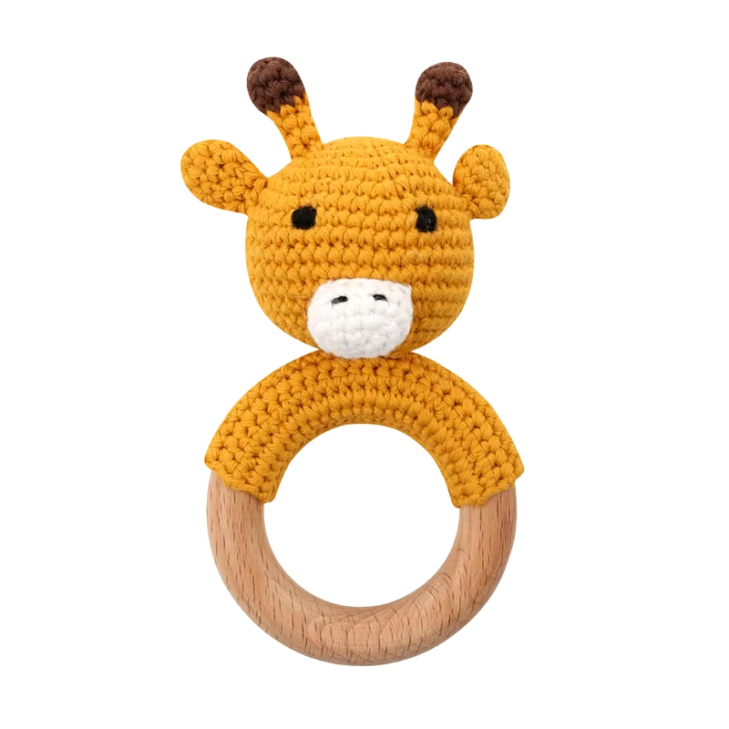 Baby Teether Wooden Toys Mobile Pram Crib Ring Crochet Rattle Soother Teether