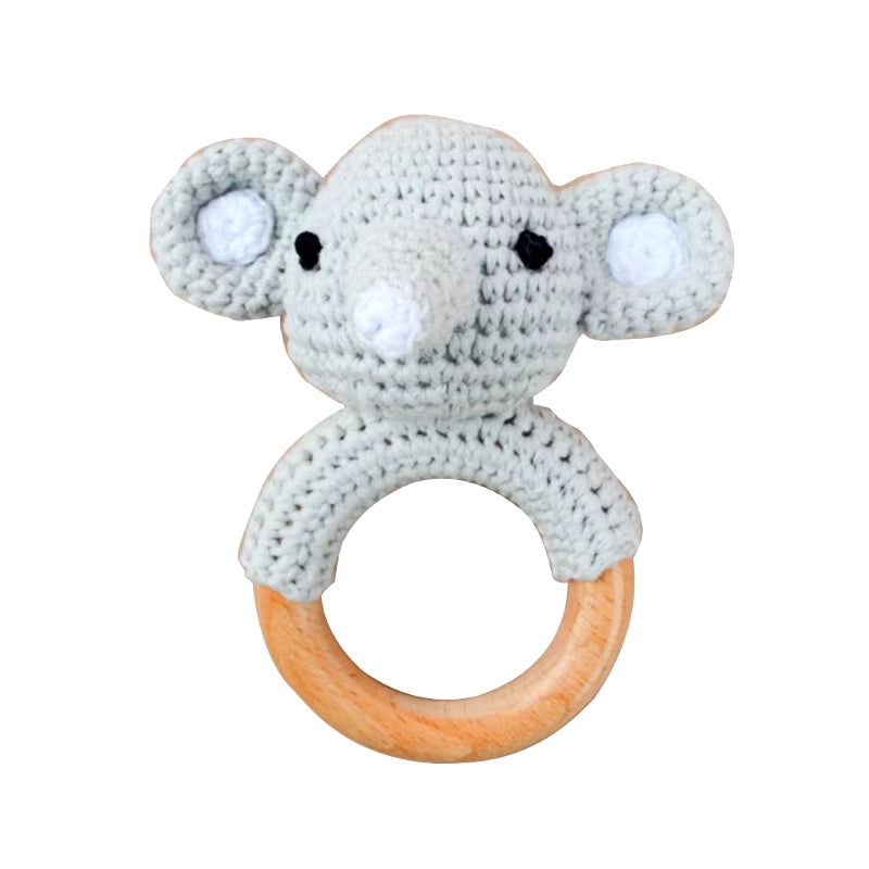 Baby Teether Wooden Toys Mobile Pram Crib Ring Crochet Rattle Soother Teether