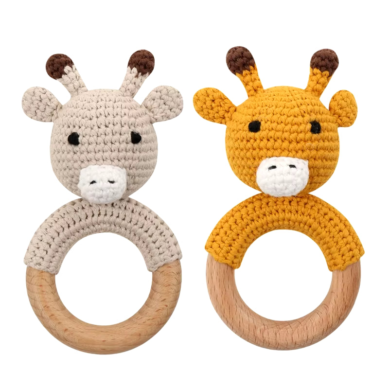 Baby Teether Wooden Toys Mobile Pram Crib Ring Crochet Rattle Soother Teether