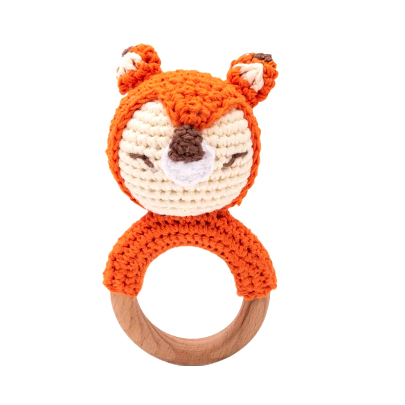 Baby Teether Wooden Toys Mobile Pram Crib Ring Crochet Rattle Soother Teether